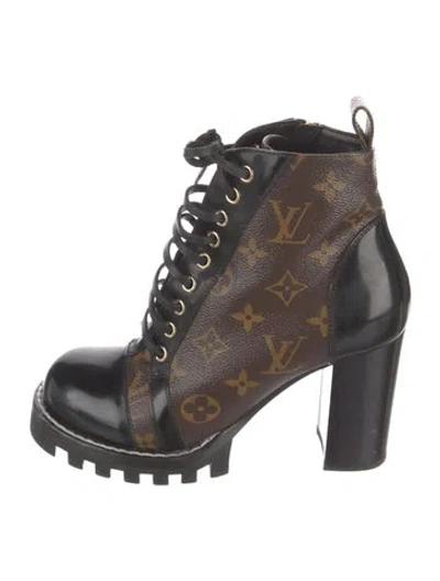 Pre-owned Louis Vuitton Smoked Check Pattern Combat Boots In Brown
