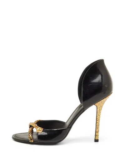 Pre-owned Louis Vuitton Snakeskin-effect Patent Leather Sandals In Black
