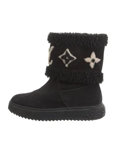 Pre-owned Louis Vuitton Snowdrop Flat Ankle Boot Lv Monogram Combat Boots In Black