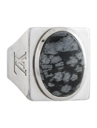 Pre-owned Louis Vuitton Snowflake Obsidian Signet Ring In Multi