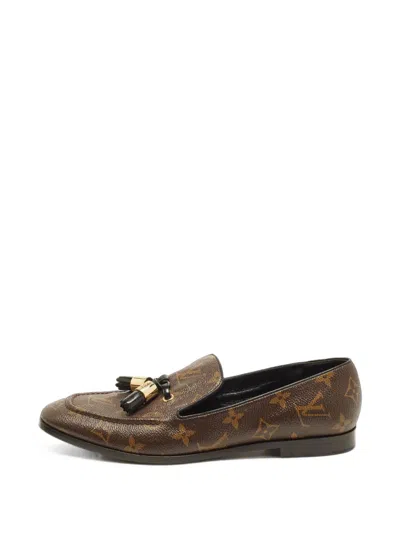 Pre-owned Louis Vuitton Society Monogram-pattern Loafers In Brown