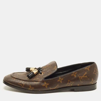 Pre-owned Louis Vuitton Society Size 39.5 Monogram Coated Canvas Loafers In Brown