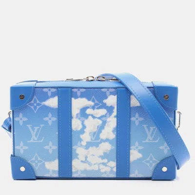 Pre-owned Louis Vuitton Soft Trunk Wallet Shoulder Bag Coated Canvas Leather Blue White Monogram Clouds
