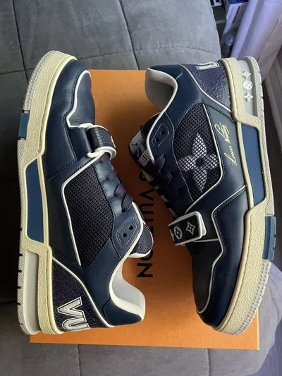 Pre-owned Louis Vuitton Soho Exclusive Navy Mesh Trainer Sneaker In Blue