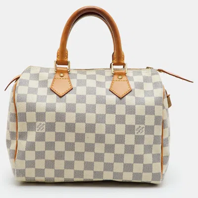 Pre-owned Louis Vuitton Speedy 25 Damier Azur Canvas Bag In White