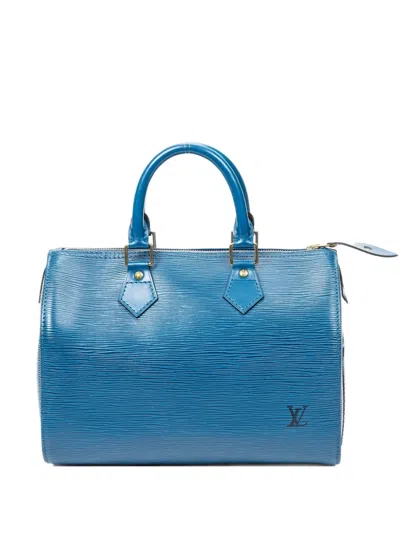 Pre-owned Louis Vuitton Speedy 25 Embossed-leather Tote Bag In Blue