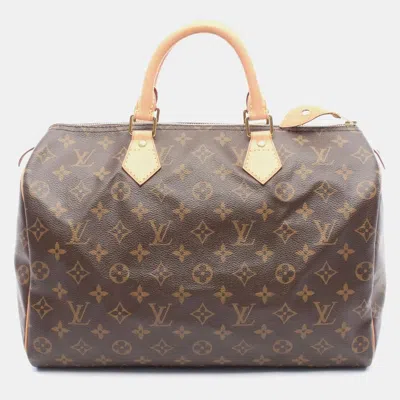 Pre-owned Louis Vuitton Speedy 35 Travel Handbag Monogram Canvas Leather Brown