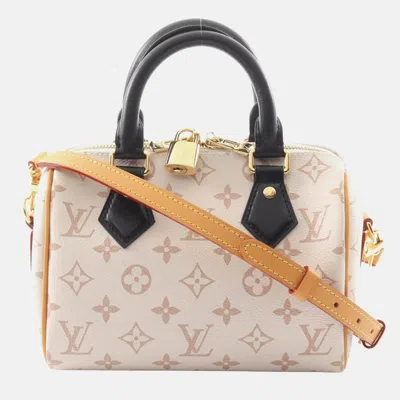 Pre-owned Louis Vuitton Speedy Bandouliere 20 Handbag Coated Canvas Leather Monogram Dune White/beige/black In Sand