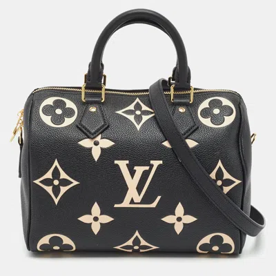 Pre-owned Louis Vuitton Speedy Bandoulière 25 Bicolor Monogram Empreinte Leather Bag In Black