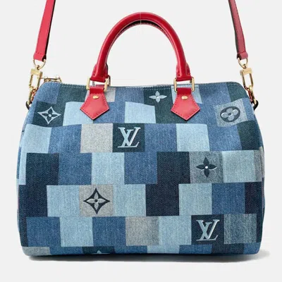 Pre-owned Louis Vuitton Speedy Bandoulière 30 Blue/red Monogram Denim Bag