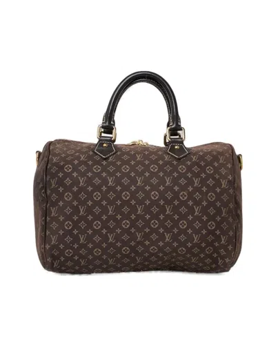 Pre-owned Louis Vuitton Speedy Bandouliere 30 Mini Lin Handbag With Leather Accents In Black