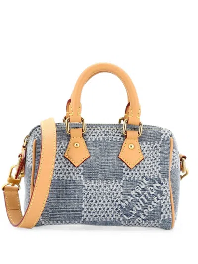 Pre-owned Louis Vuitton Speedy Bandouliere Bag 3d Damier Giant Denim 18 Crossbody Bag In Blue