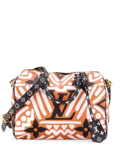 Pre-owned Louis Vuitton Speedy Bandouliere Bag Limited Edition Crafty Monogram Giant 25 Satchel In Brown