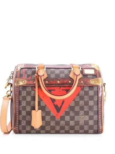 Pre-owned Louis Vuitton Speedy Bandouliere Bag Limited Edition Damier Time Trunk 25 Satchel In Brown