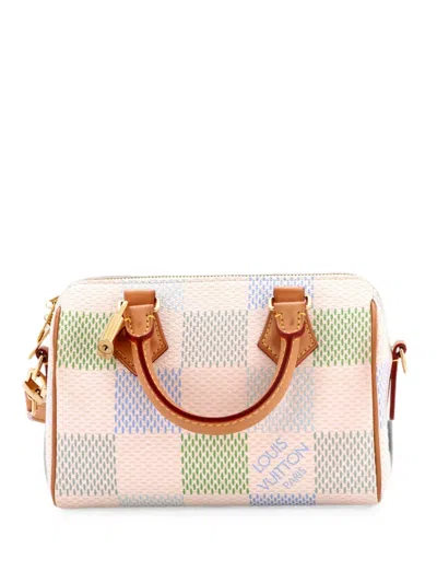 Pre-owned Louis Vuitton Speedy Bandouliere Bag Limited Edition Damierlicious Giant 20 Satchel In Blue
