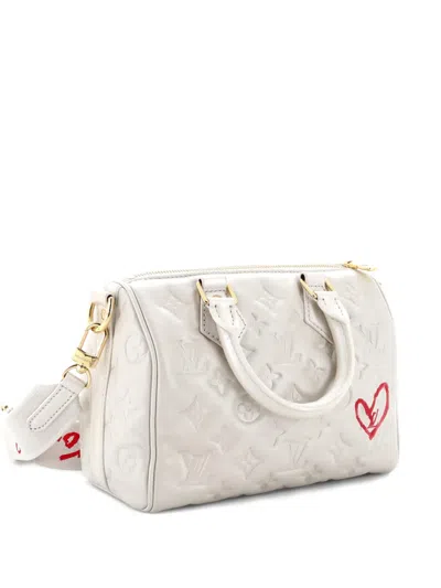 Pre-owned Louis Vuitton Speedy Bandouliere Bag Limited Edition Fall In Love Monogram Embossed Lambskin 22 Shoulder Bag In Neutral