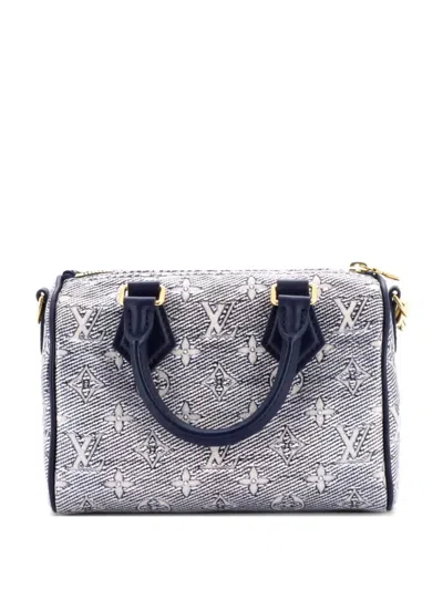 Pre-owned Louis Vuitton Speedy Bandouliere Bag Monoglam Jacquard Canvas 20 Satchel In Blue