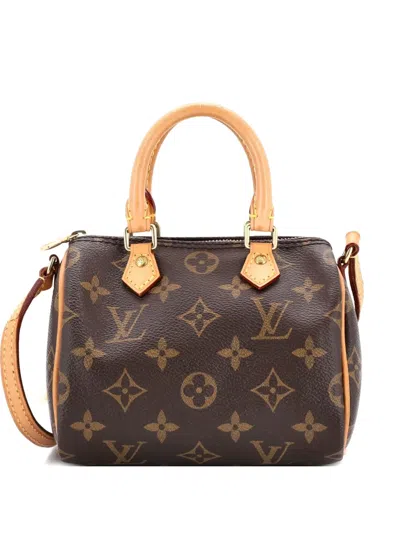 Pre-owned Louis Vuitton Speedy Bandouliere Bag Monogram Canvas Nano Crossbody Bag In Brown