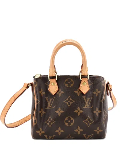 Pre-owned Louis Vuitton Speedy Bandouliere Bag Monogram Canvas Nano Crossbody Bag In Brown