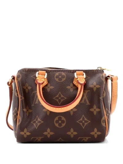 Pre-owned Louis Vuitton Speedy Bandouliere Bag Monogram Canvas Nano Crossbody Bag In Brown
