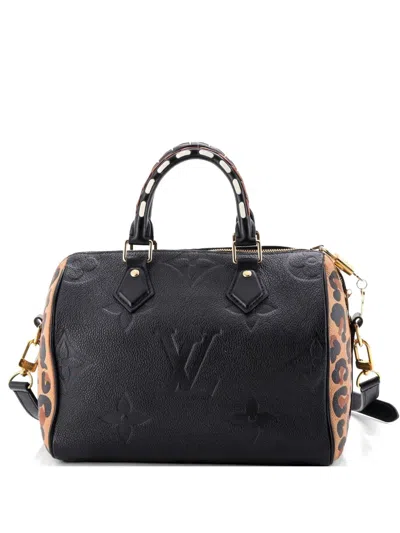 Pre-owned Louis Vuitton Speedy Bandouliere Bag Wild At Heart Monogram Empreinte Giant 25 Satchel In Black