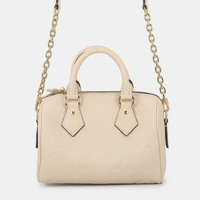 Pre-owned Louis Vuitton Speedy Bandouliere Claim Monogram Empreinte Leather Size 20 In Cream