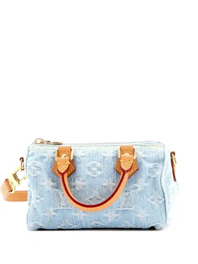 Pre-owned Louis Vuitton Speedy Bandouliere Nm Bag Monogram Denim Sky Nano Satchel In Blue