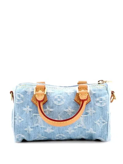 Pre-owned Louis Vuitton Speedy Bandouliere Nm Bag Monogram Denim Sky Nano Satchel In Blue