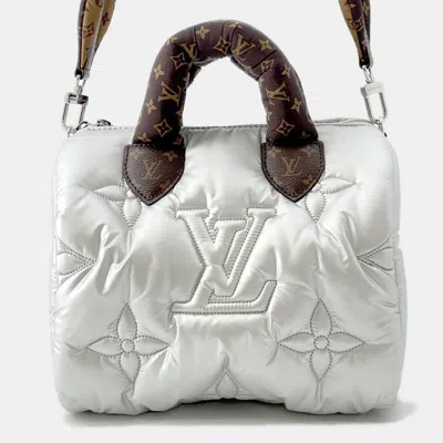 Pre-owned Louis Vuitton Speedy Bandouliere Silver Recycled Metallicnylon Monogram Size 25