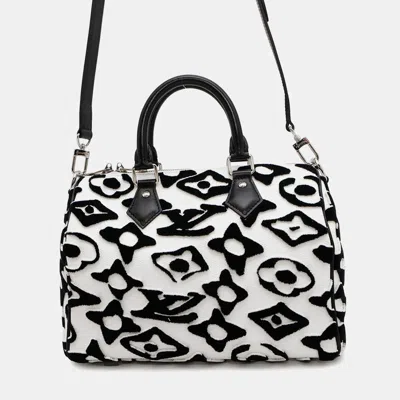 Pre-owned Louis Vuitton Speedy Bandouliere White/noir Monogram Urs Fischer Size 25 In Black