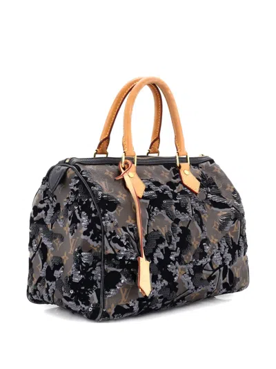 Pre-owned Louis Vuitton Speedy Handbag Fleur De Jais Monogram Canvas 30 Satchel In Brown