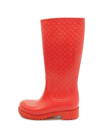 Pre-owned Louis Vuitton Splash Monogram Rain Boots In Orange
