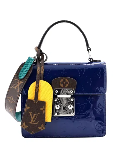 Pre-owned Louis Vuitton Spring Street Nm Handbag Monogram Vernis With Monogram Canvas And Epi Leather Shoulder Bag In Blue