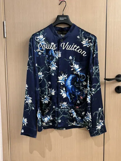 Pre-owned Louis Vuitton Ss16 Panther Silk Satin Pajama Shirt In Multi