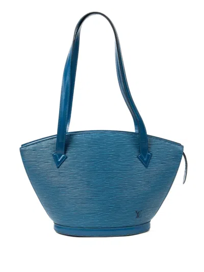 Pre-owned Louis Vuitton St-jacques Pm Textured Zip Shoulder Bag In Blue