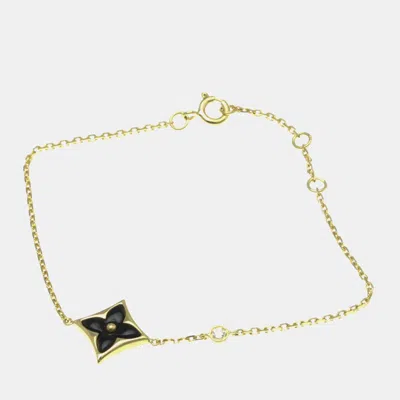 Pre-owned Louis Vuitton Star Blossom Bb 18k Yellow Gold Onyx Charm Bracelet