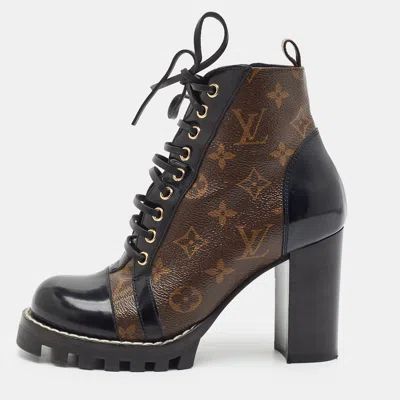 Pre-owned Louis Vuitton Star Trail Size 37 Brown/black Monogram Canvas And Leather Ankle Boots