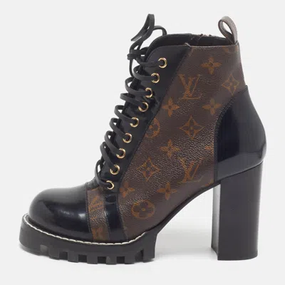 Pre-owned Louis Vuitton Star Trail Size 38 Brown/black Coated Canvas And Patent Leather Ankle Length Boots