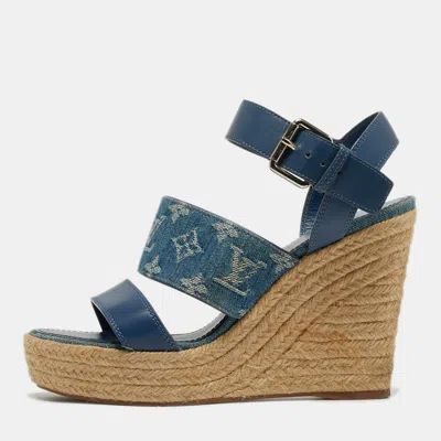 Pre-owned Louis Vuitton Starboard Size 39 Blue Denim And Leather Wedge Sandals