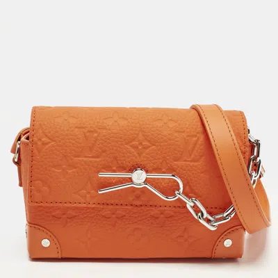 Pre-owned Louis Vuitton Steamer Orange Monogram Taurillon Leather Wearable Wallet