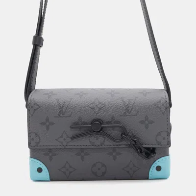 Pre-owned Louis Vuitton Steamer Wearable Wallet Gray/turquoise Monogram Eclipse Reverse