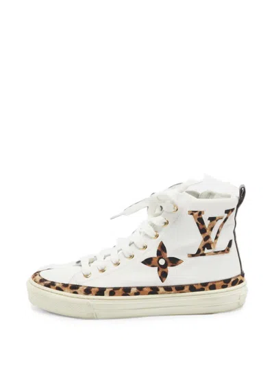 Pre-owned Louis Vuitton Stellar Leopard-print Sneakers In White