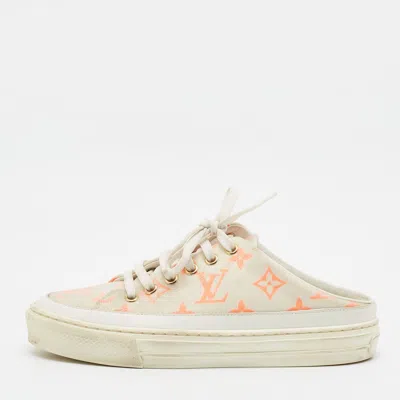 Pre-owned Louis Vuitton Stellar Size 35.5 White/orange Leather And Mesh Mules Sneakers