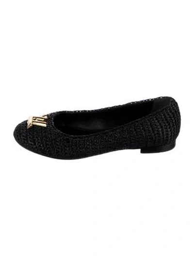 Pre-owned Louis Vuitton Straw Tweed Pattern Ballet Flats In Black