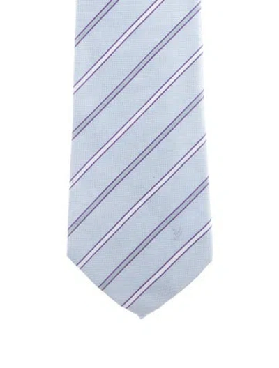 Pre-owned Louis Vuitton Stripe Silk Tie In Blue