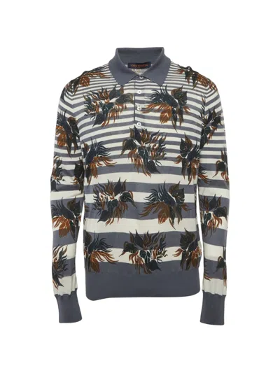 Pre-owned Louis Vuitton Striped Floral-print Polo Shirt In Gray