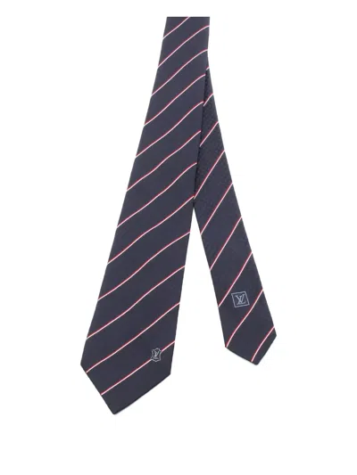 Pre-owned Louis Vuitton Striped Silk Tie In Blue