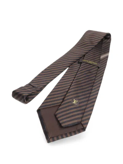 Pre-owned Louis Vuitton Striped Silk Tie In Brown