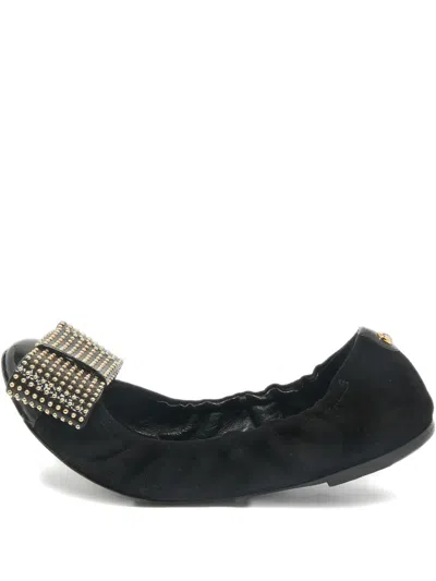 Pre-owned Louis Vuitton Studded-bow Ballet Flats In Black