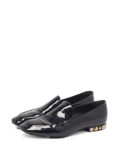 Pre-owned Louis Vuitton Studded Patent-leather Loafers In Black